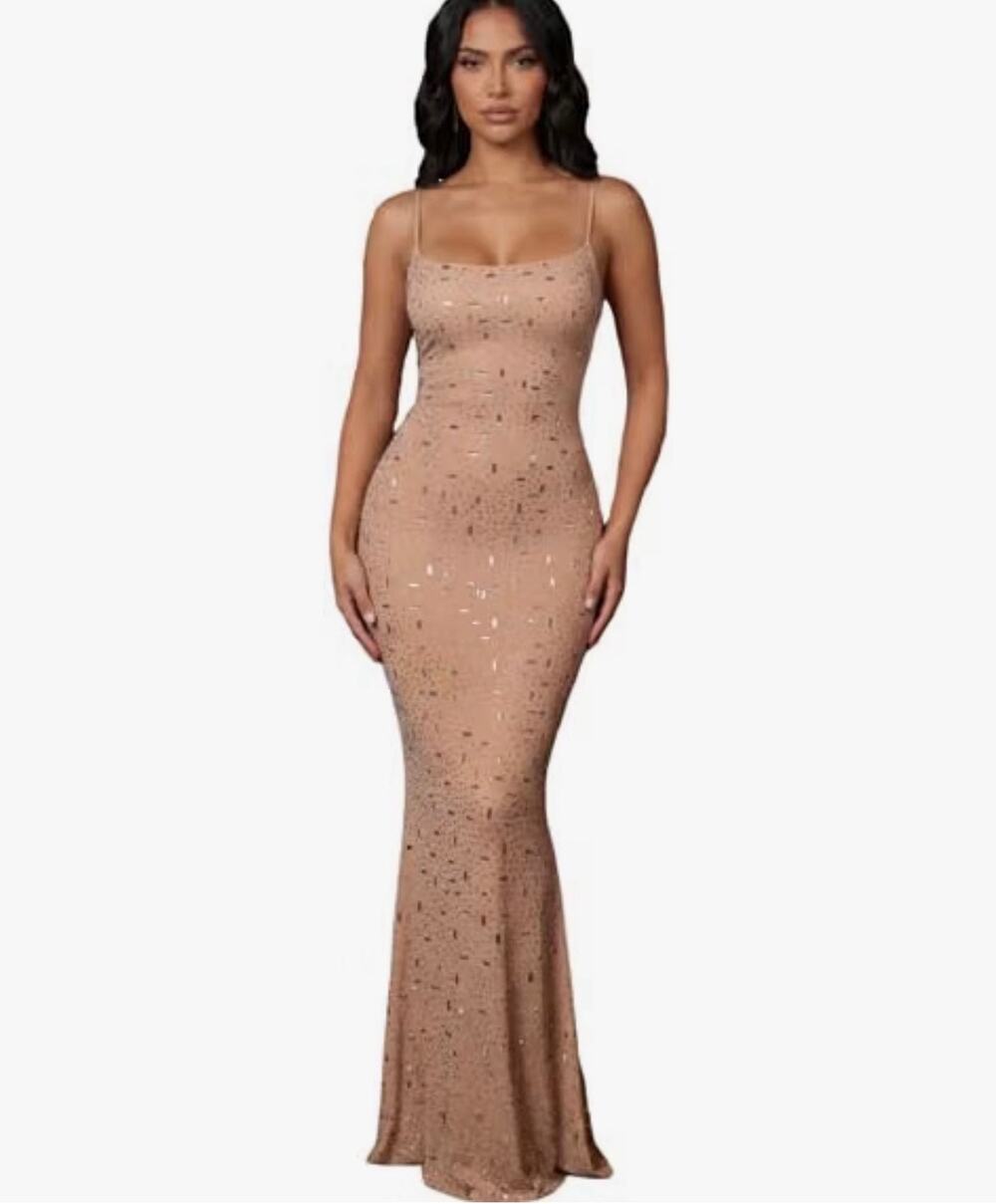 Sexy Sparkly Rhinestone Mirror Dress For Women Sparkle Nude Dress Glitter